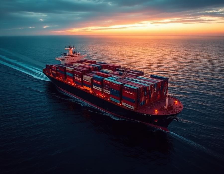 Container ship carrying export cargo